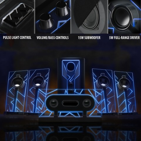 BassPULSE 5.1 Surround Sound Computer Speakers with 80 Watts and